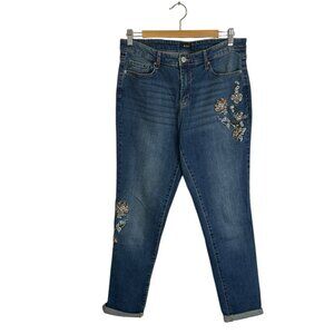 R Jeans Floral Embroidery Jeans Womens Sz 30 Mid Rise Cropped Skinny Cuffed
